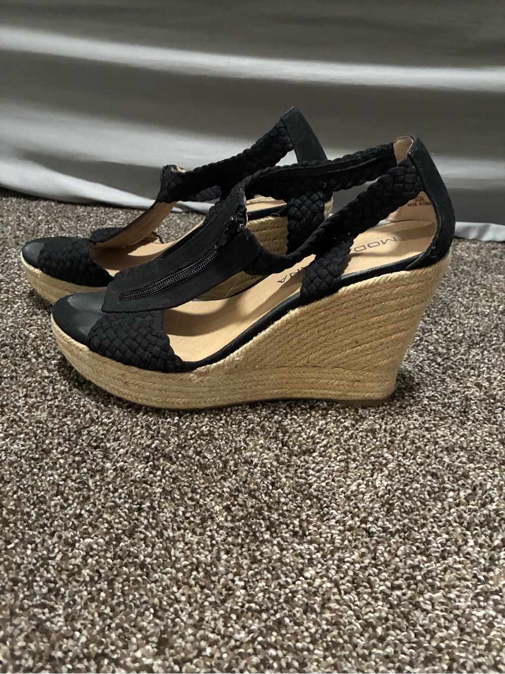 Moda Black Braided Espadrille Wedge Sandals
